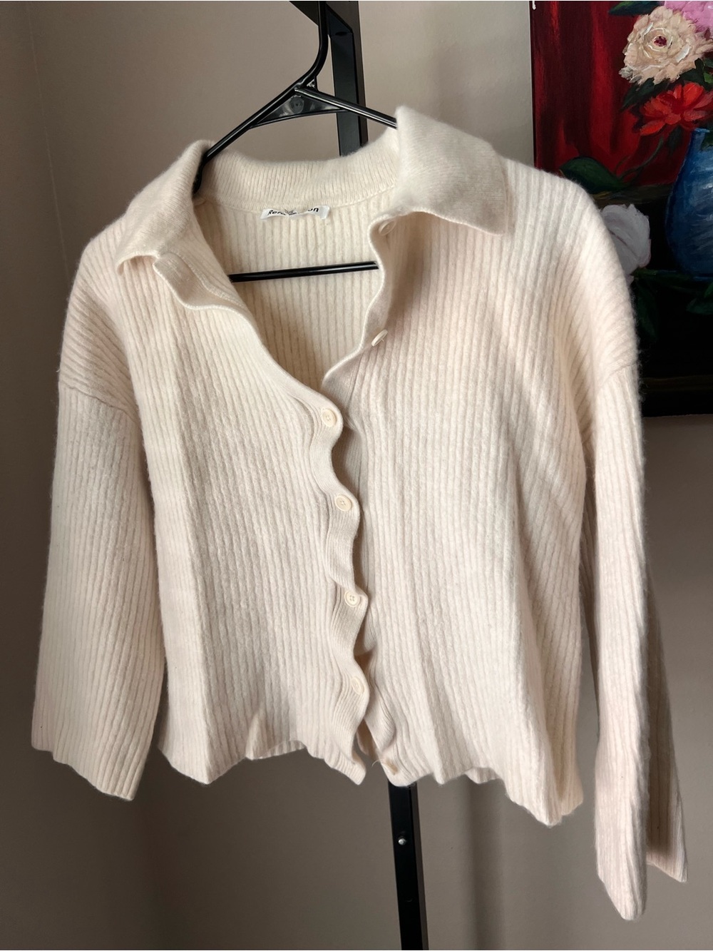Reformation cream Ribbed Button-Front Women's Sweater cashmere READ